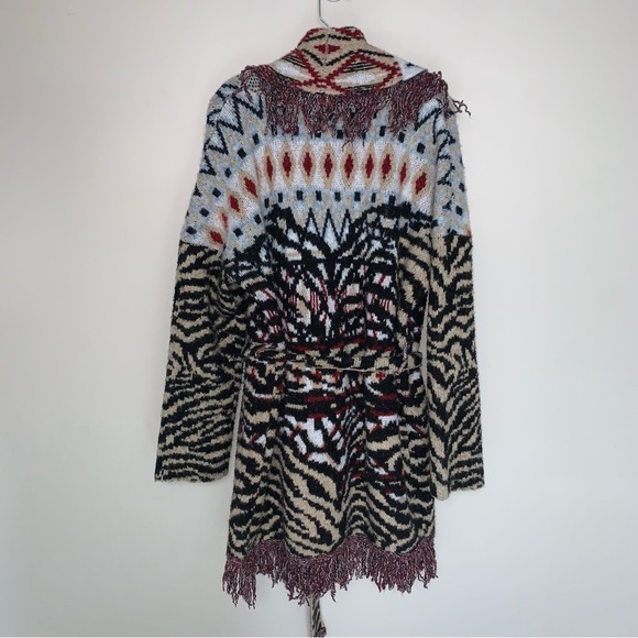 Anthropologie Paloma Fringed Cardigan Animal Print Fringe XL - Picture 6 of 15